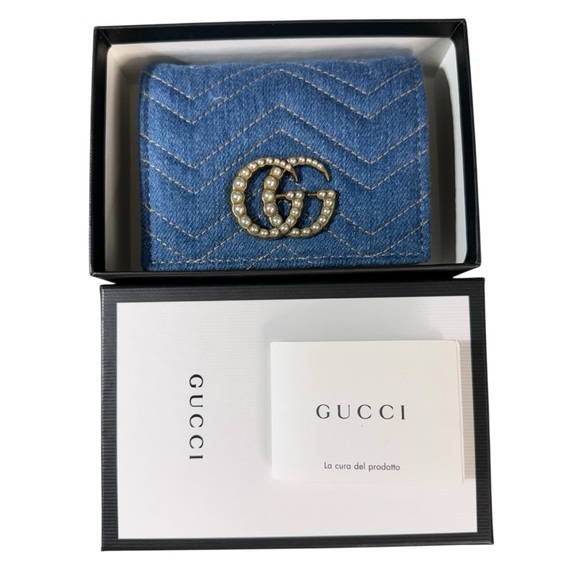NWT Gucci Denim Pearl GG Marmont Wallet - Picture 3 of 13